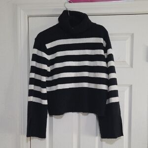 Black and White Striped Turtleneck Sweater
